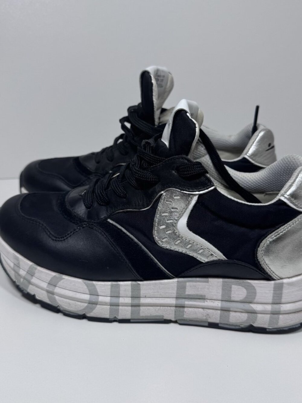 Voile Blanche Womens 7 37 MARAN Black Silver Chunky Platform Sneakers Athleisure